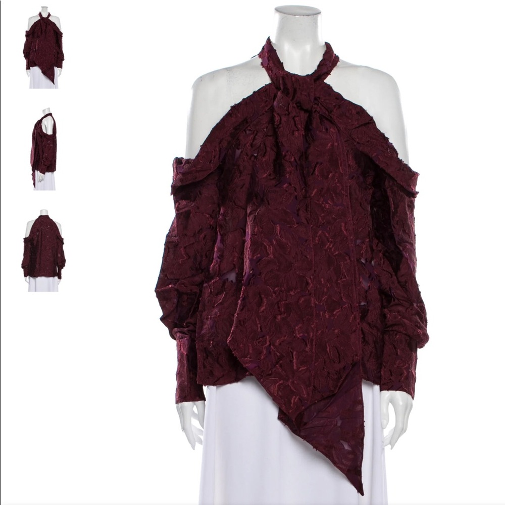ERDEM AILA Floral Cold Shoulder Scarf Tie Button Front Blouse Sz 8